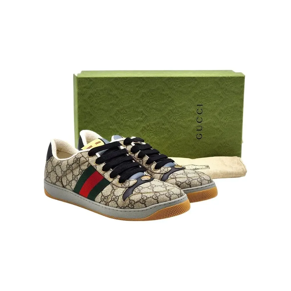 Gucci Screener GG Supreme Web Low Top Sneakers Beige Ebony US 12 EU 45 - NWB